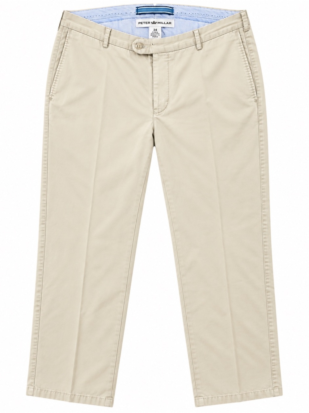 Peter Millar Men’s 34x28 Khaki Chino Pants Pima Cotton Golf Preppy Flat Front